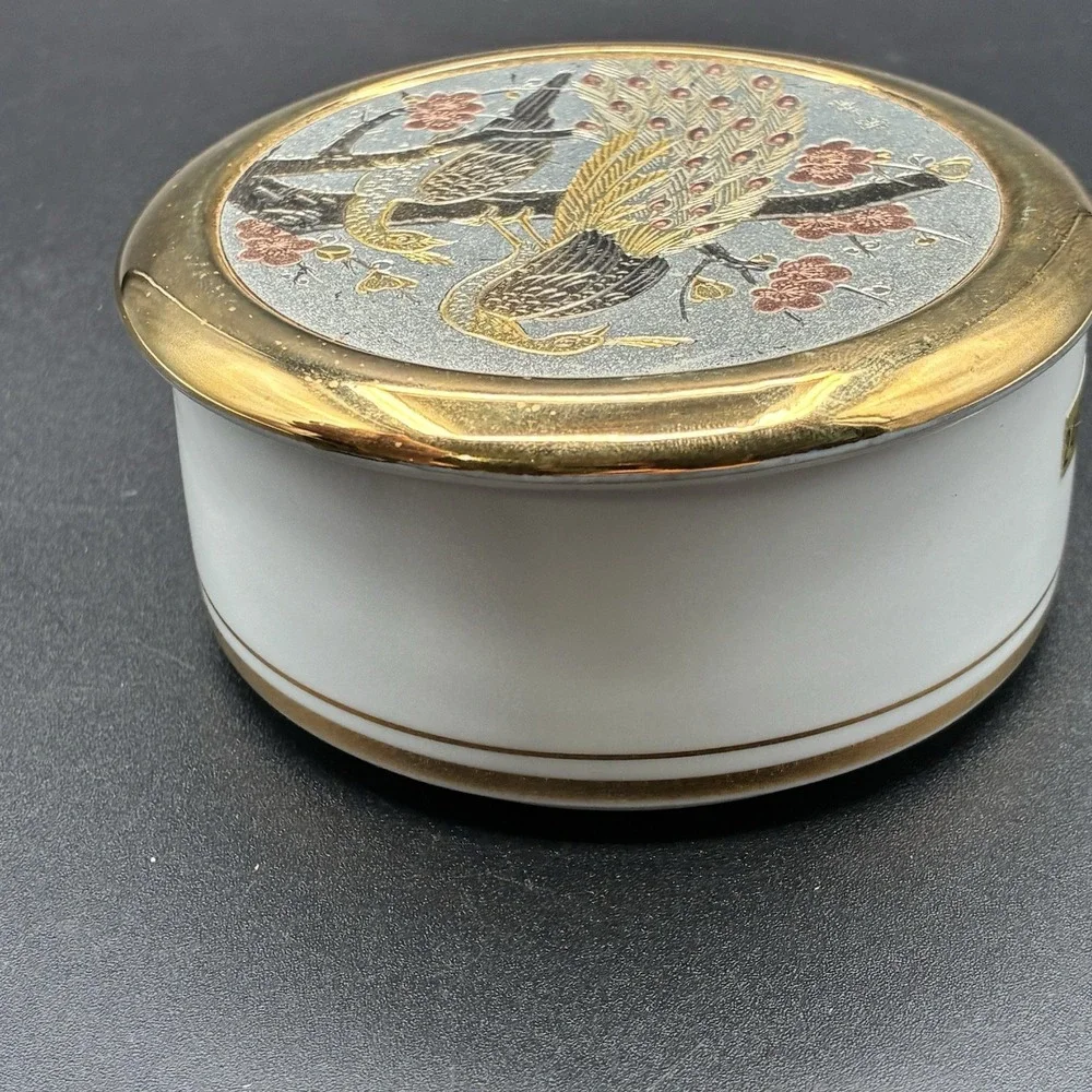 Vintage Art of Chokin Ceramic Trinket Jewelry Box Made in Japan 24K Gold Trim